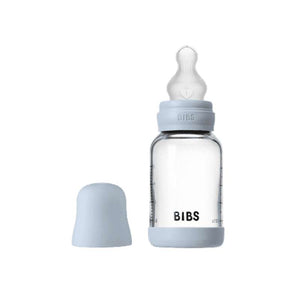BIBS Bottle - Sutteflaskesæt - Glas - Silikone/Slow Flow/Rund - 120 ml. - Baby Blue