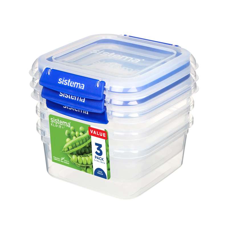Sistema Madopbevaring - Klip It Plus - Square - 3-Pak - 1.15L - Blå