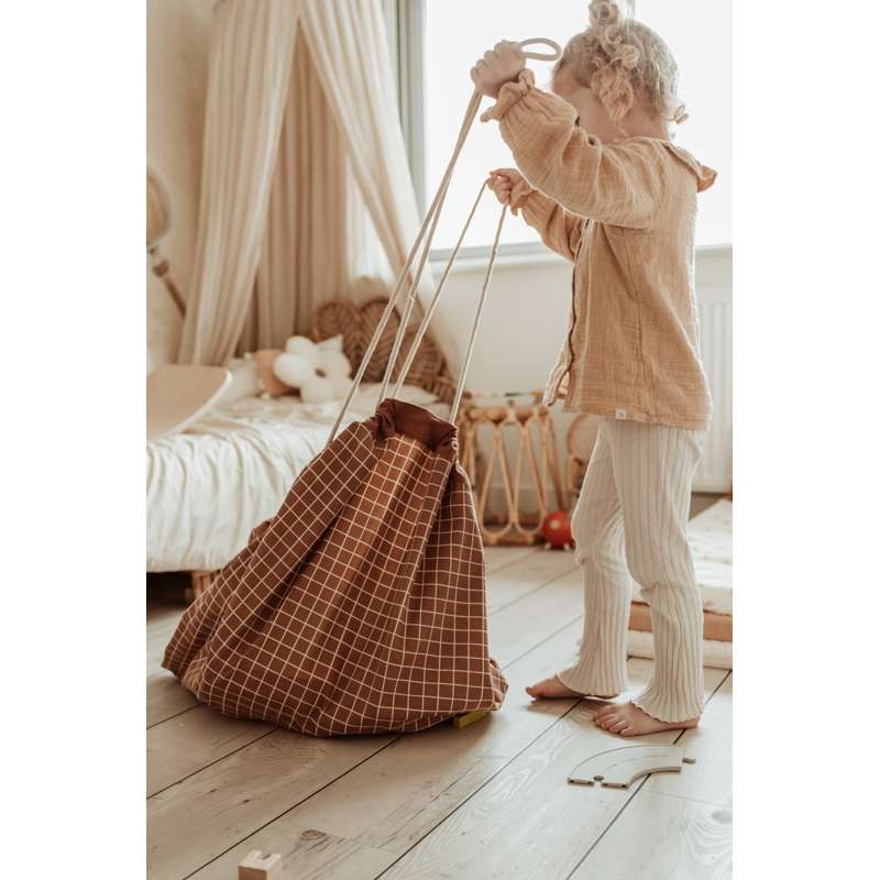 Play & Go Opbevaringstæppe - Organic Grid - Brown