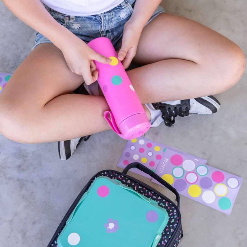 MontiiCo Vandfaste Stickers til Madkasser og Drikkedunke - Confetti