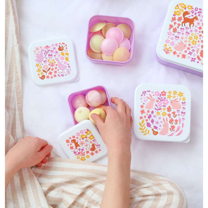 A Little Lovely Company Madkasse - og Snackbokssæt - 4 stk. - Flower Garden