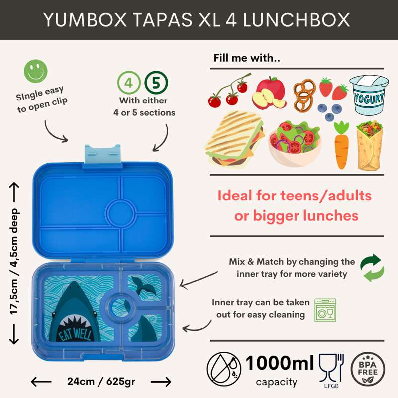 Yumbox Madkasse - Tapas XL - 4 rum - Palm Green/Solid Lime