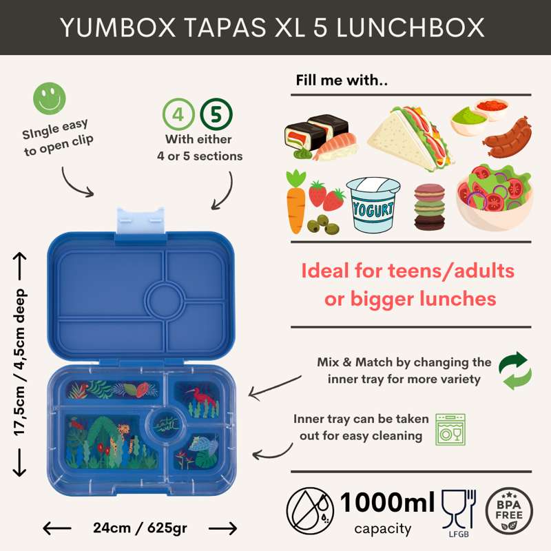 Yumbox Madkasse - Tapas XL - 5 rum - Monte Carlo Blue/Jungle