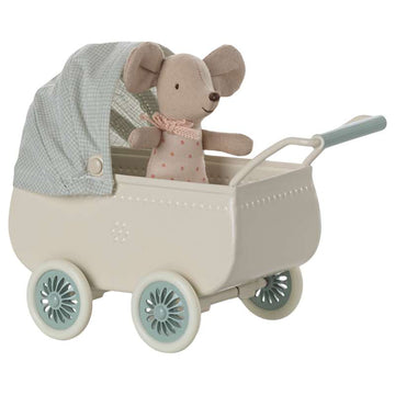 Maileg Barnevogn m. Baby Mus - Mint