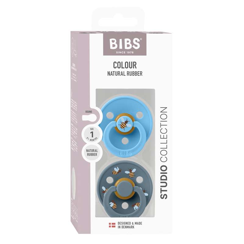 BIBS Rund Colour Sut - 2-Pak - Str. 1 - Naturgummi - Studio - Bumblebee - Breeze Mix