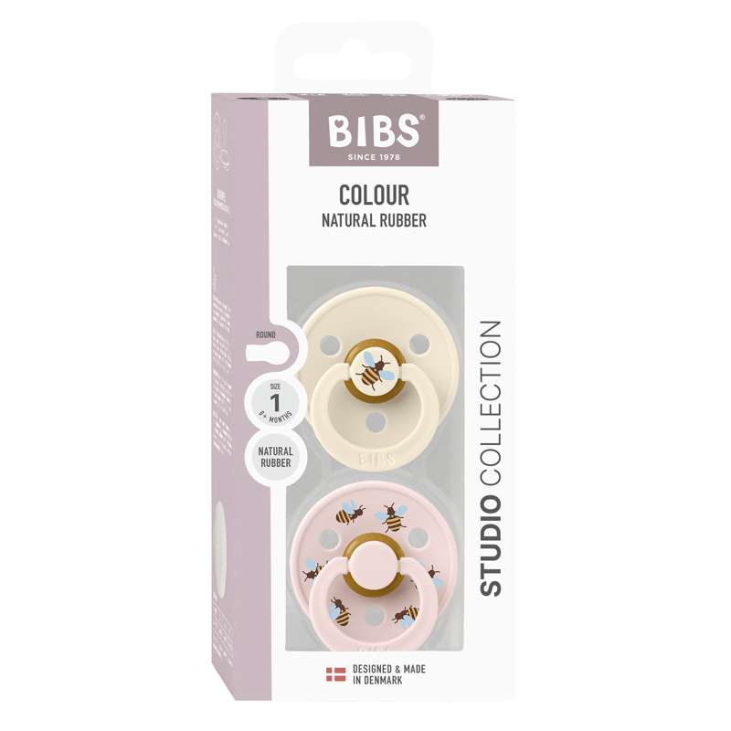 BIBS Rund Colour Sut - 2-Pak - Str. 1 - Naturgummi - Studio - Bumblebee - Ivory Mix
