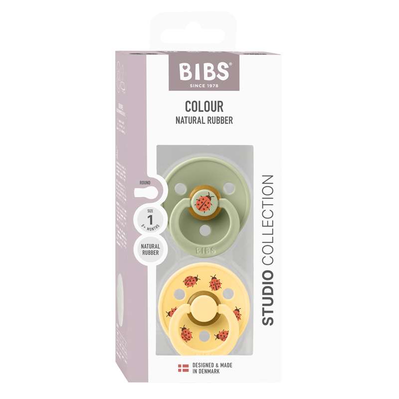 BIBS Rund Colour Sut - 2-Pak - Str. 1 - Naturgummi - Studio - Ladybug - Sage Mix