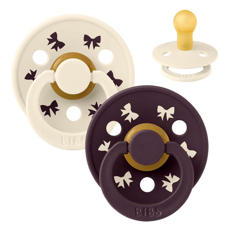 BIBS Rund Colour Sut - 2-Pak - Str. 1 - Naturgummi - Holiday Bow - Ivory/Plum
