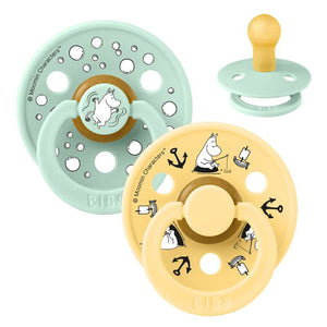 BIBS Rund Colour Sut - 2-Pak - Str. 1 - Naturgummi - Moomin - Sailing - Nordic Mint Mix