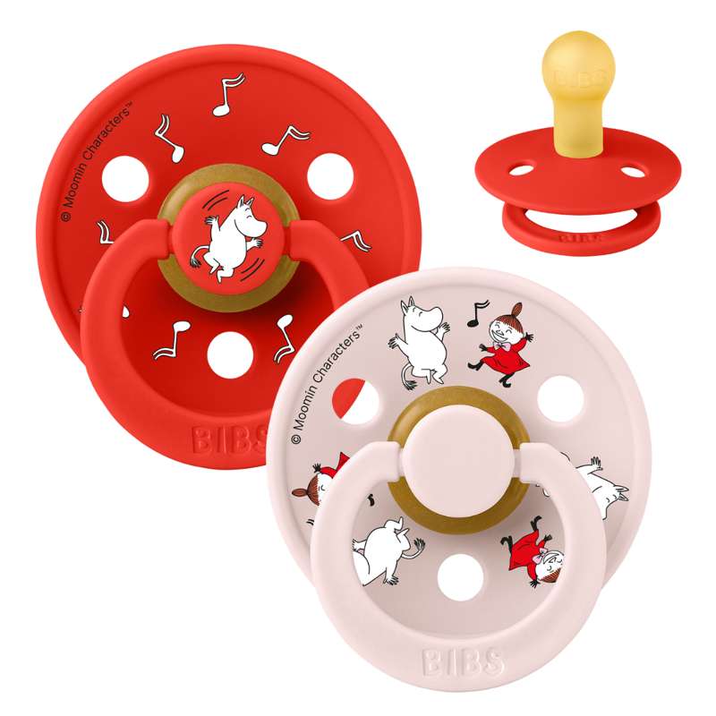 BIBS Rund Colour Sut - 2-Pak - Str. 1 - Naturgummi - Moomin - Dancing - Candy Apple Mix