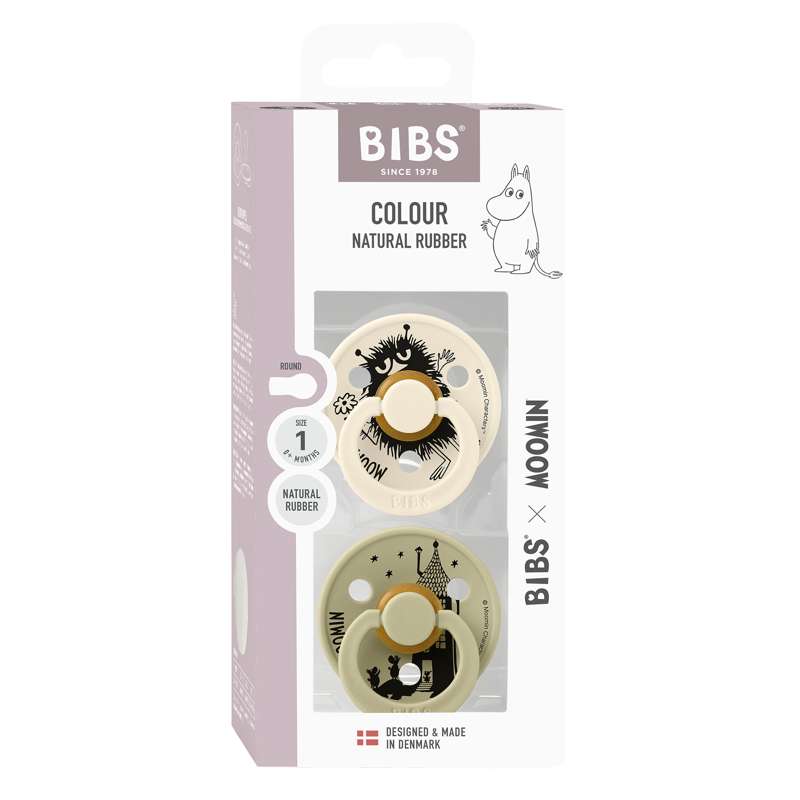 BIBS Rund Colour Sut - 2-Pak - Str. 1 - Naturgummi - Moomin - Stinky - Ivory/Khaki