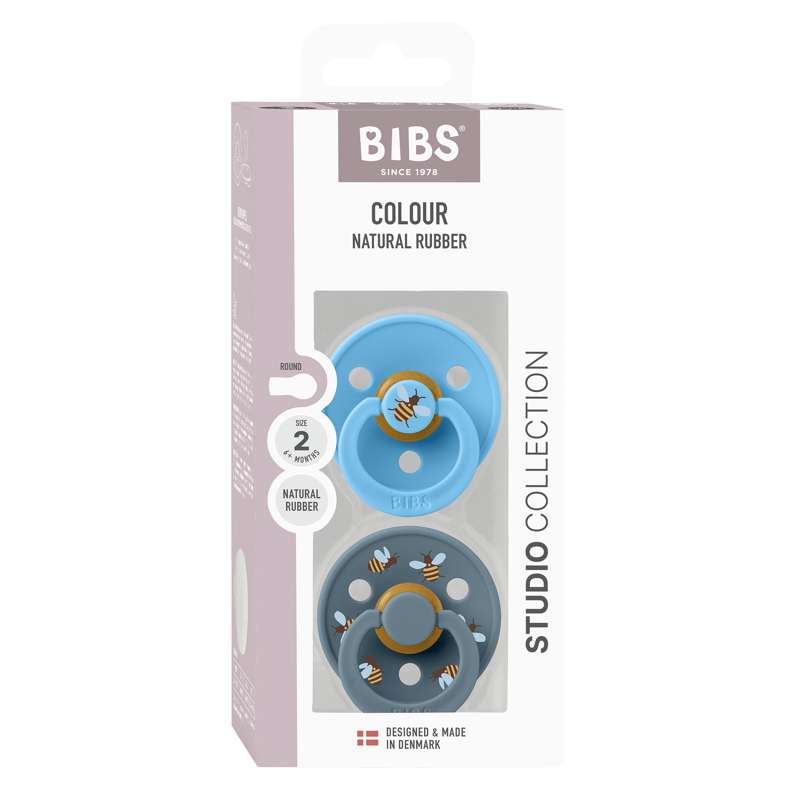 BIBS Rund Colour Sut - 2-Pak - Str. 2 - Naturgummi - Bumblebee Studio - Breeze Mix