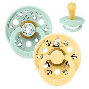 BIBS Rund Colour Sut - 2-Pak - Str. 2 - Naturgummi - Moomin - Sailing - Nordic Mint Mix