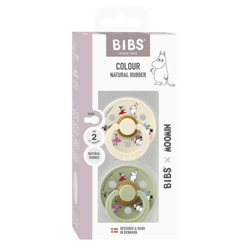 BIBS Rund Colour Sut - 2-Pak - Str. 2 - Naturgummi - Moomin - Friends - Ivory Mix