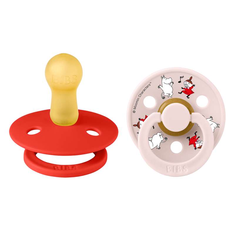 BIBS Rund Colour Sut - 2-Pak - Str. 2 - Naturgummi - Moomin - Dancing - Candy Apple Mix