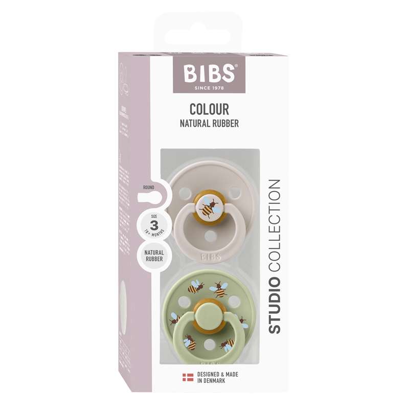BIBS Rund Colour Sut - 2-Pak - Str. 3 - Naturgummi - Bumblebee Studio - Mushroom Mix