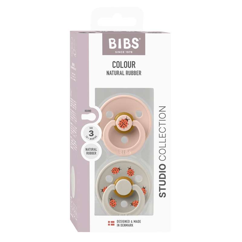 BIBS Rund Colour Sut - 2-Pak - Str. 3 - Naturgummi - Studio - Ladybug - Blush Mix