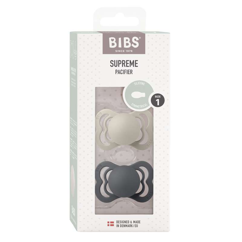 BIBS Supreme Sut - 2-Pak - Str. 1 - Silikone - Sand/Iron