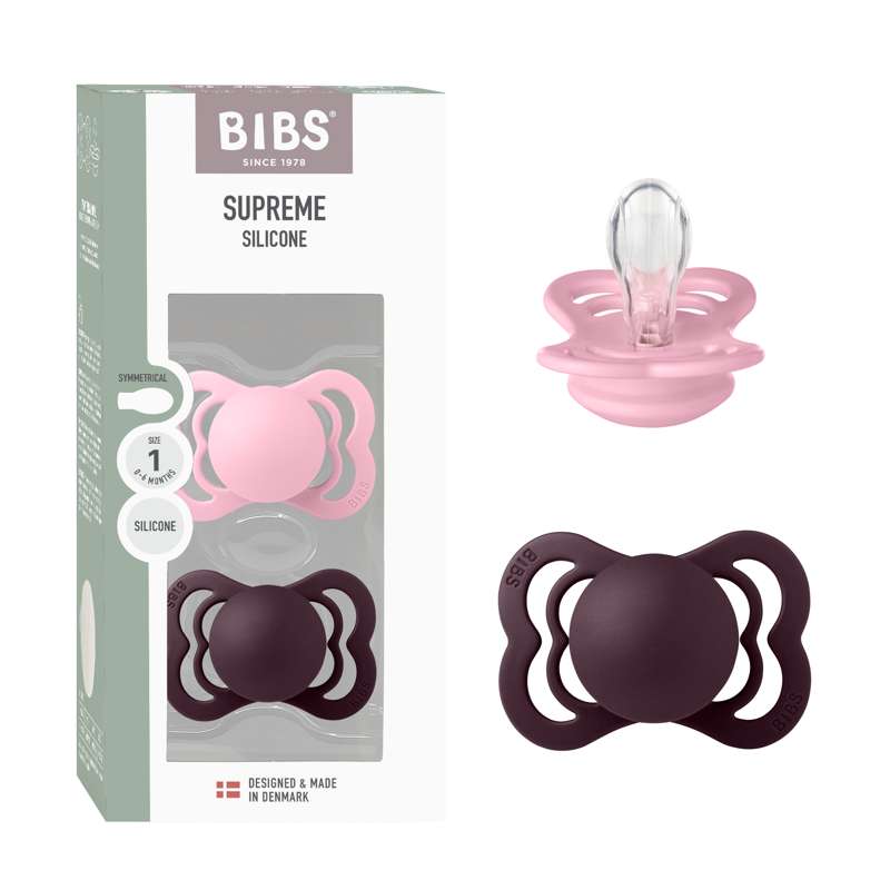 BIBS Symmetrisk Supreme Sut - 2-Pak - Str. 1 - Silikone - Baby Pink/Plum