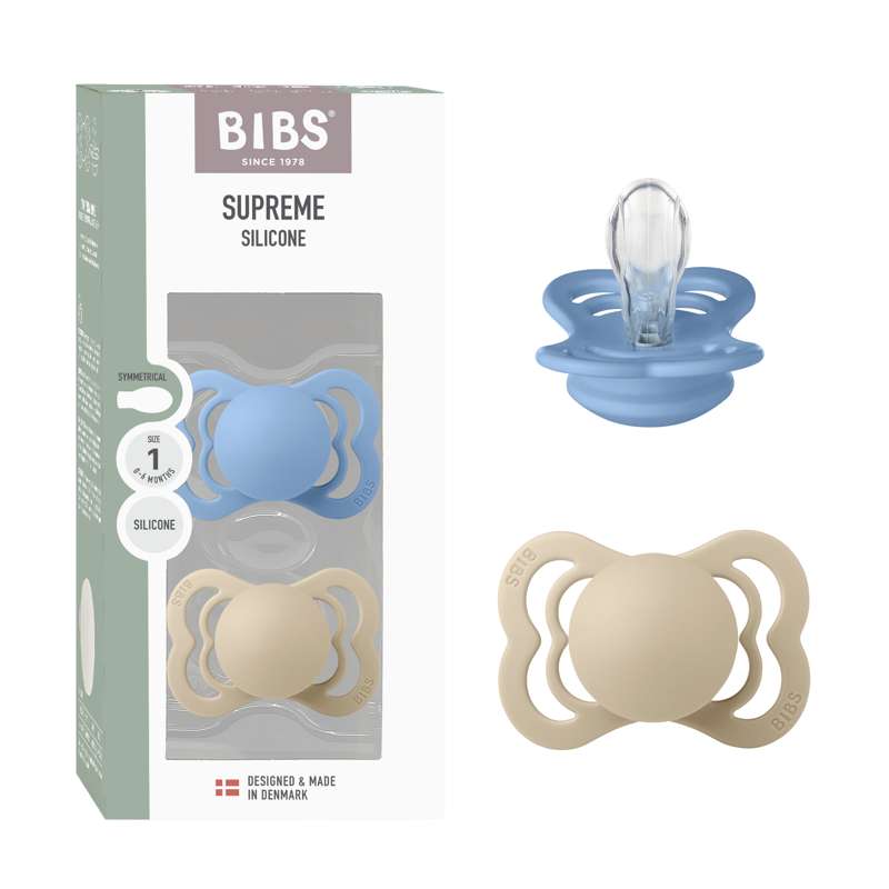 BIBS Symmetrisk Supreme Sut - 2-Pak - Str. 1 - Silikone - Vanilla/Sky Blue