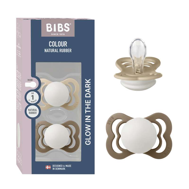 BIBS Symmetrisk Supreme Sut - 2-Pak - Str. 1 - Silikone - GLOW - Vanilla/Dark Oak