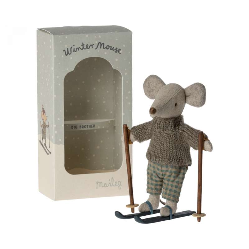 Maileg Vintermus m. Ski - Storebror