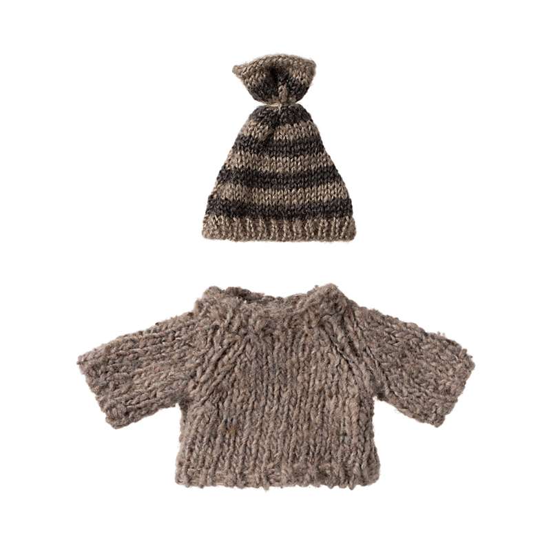 Maileg Strikket Sweater og Hue - Mus - Storebror