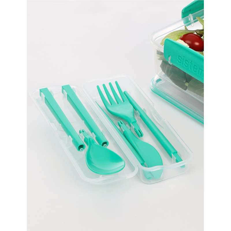 Sistema Madpakketilbehør - To Go Bestiksæt m. Beholder - Minty Teal