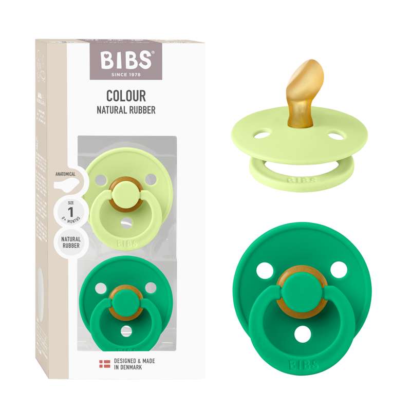 BIBS Anatomisk Colour Sut - 2-Pak - Str. 1 - Naturgummi - Matcha/Cactus