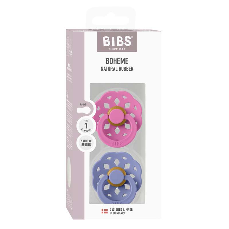BIBS Rund Boheme Sut - 2-Pak - Str. 1 - Naturgummi - Bubblegum/Peri
