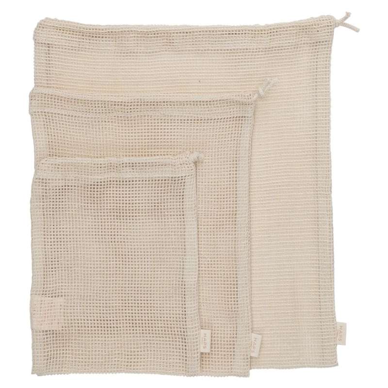 HAPS Nordic Mesh Bags Opbevaringsposer - 3-Pak - Nature