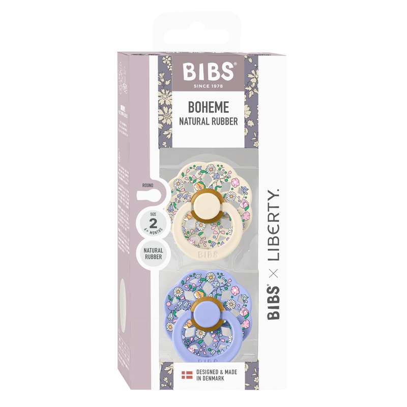BIBS Rund Boheme Sut - 2-Pak - Str. 2 - Naturgummi - Liberty - Chloe Meadow/Ivory Mix