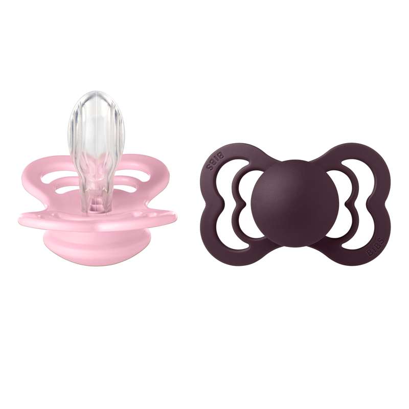 BIBS Symmetrisk Supreme Sut - 2-Pak - Str. 2 - Silikone - Baby Pink/Plum