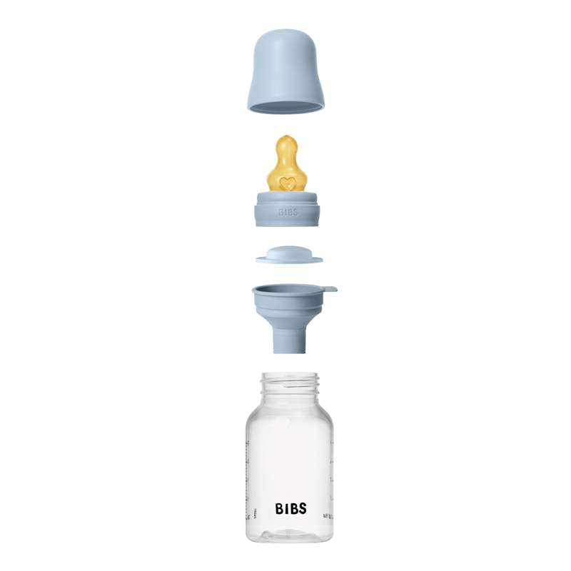 BIBS Bottle - Sutteflaskesæt - Plastik - Latex/Slow Flow/Rund - 150 ml. - Baby Blue