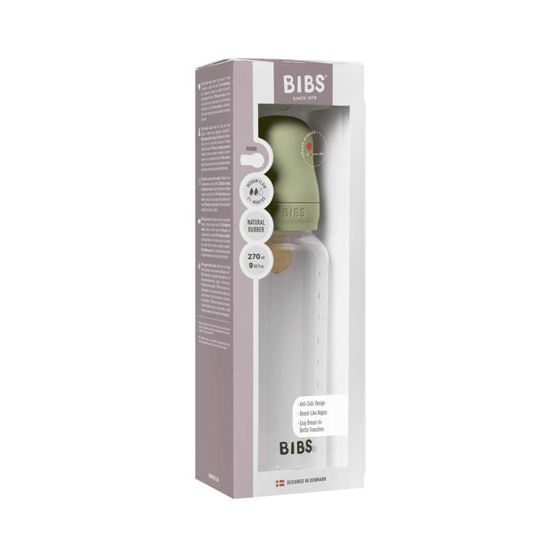 BIBS Bottle - Sutteflaskesæt - Plastik - Latex/Medium Flow/Rund - 270 ml. - Sage