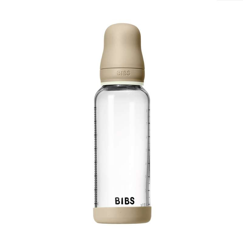 BIBS Bottle - Sutteflaskesæt - Glas - Silikone/Medium Flow/Rund - 240ml - GLOW - Vanilla