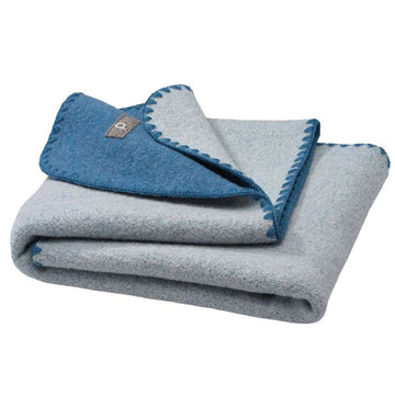 Disana Dobbeltsidet Babytæppe - Merinould - 80x100 cm. - Dove Blue/Natural