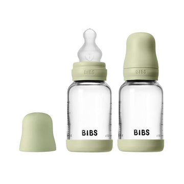 BIBS Bottle - Sutteflaskesæt - Glas - 2-pak - Silikone/Slow Flow/Rund - 120ml - Sage