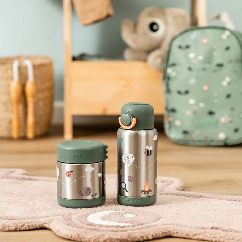 Done by Deer Termoflaske m. Sugerør - Tiny Trails - 340ml - Grøn
