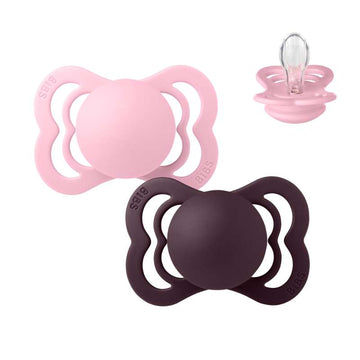 BIBS Symmetrisk Supreme Sut - 2-Pak - Str. 1 - Silikone - Baby Pink/Plum