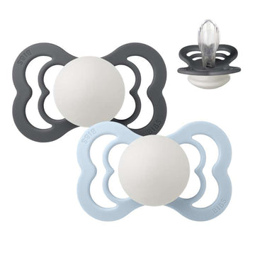BIBS Symmetrisk Supreme Sut - 2-Pak - Str. 2 - Silikone - GLOW - Iron/Baby Blue