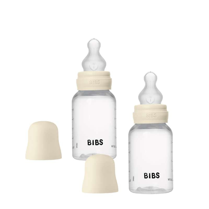 BIBS Bottle - Sutteflaskesæt - Plastik - Silikone/Slow Flow/Rund - 150 ml. - 2-Pak - Ivory