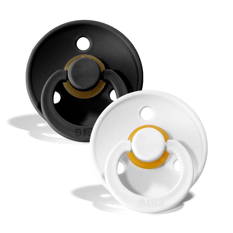 BIBS Rund Colour Sut - 2-Pak - Str. 1 - Naturgummi - Black/White
