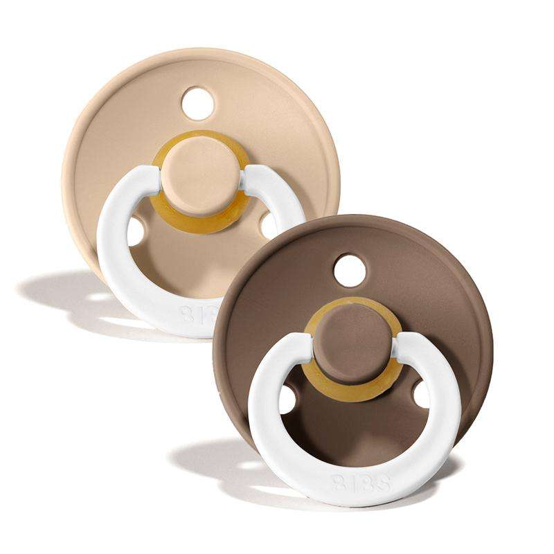BIBS Rund Colour Sut - 2-Pak - Str. 1 - Naturgummi - GLOW - Vanilla/Dark Oak