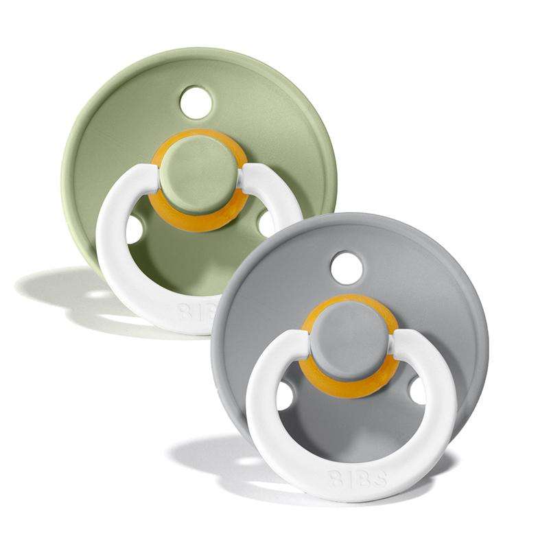 BIBS Rund Colour Sut - 2-Pak - Str. 1 - Naturgummi - GLOW - Sage/Cloud
