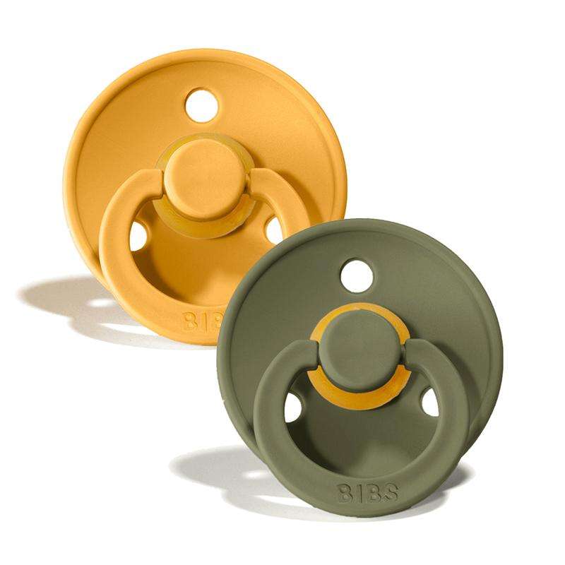 BIBS Rund Colour Sut - 2-Pak - Str. 1 - Naturgummi - Honey Bee/Olive