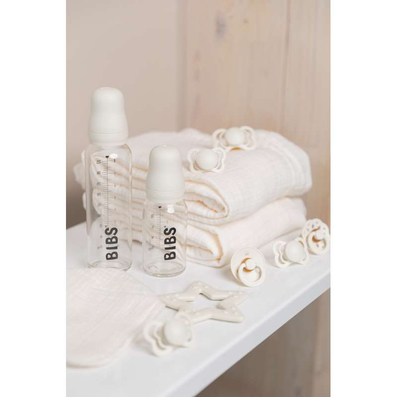 BIBS Bottle - Sutteflaskesæt - Glas - Latex/Rund - 225 ml. - Ivory