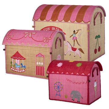 RICE Raffia Opbevaringshus - Fun Fair Theme - Mellem - Pink