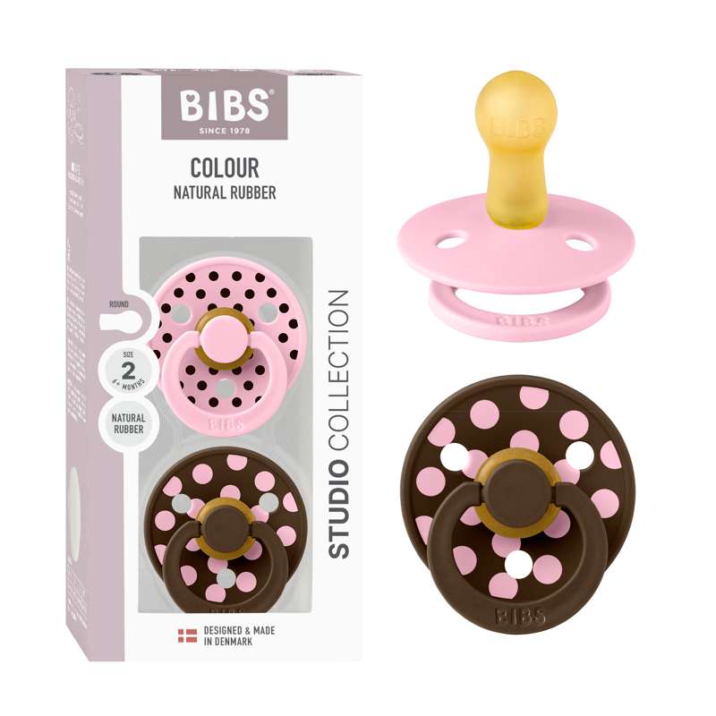 BIBS Rund Colour Sut - 2-Pak - Str. 2 - Naturgummi - Polka Studio - Baby Pink/Mocha