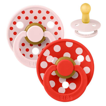 BIBS Rund Colour Sut - 2-Pak - Str. 2 - Naturgummi - Polka Studio - Blossom/Candy Apple